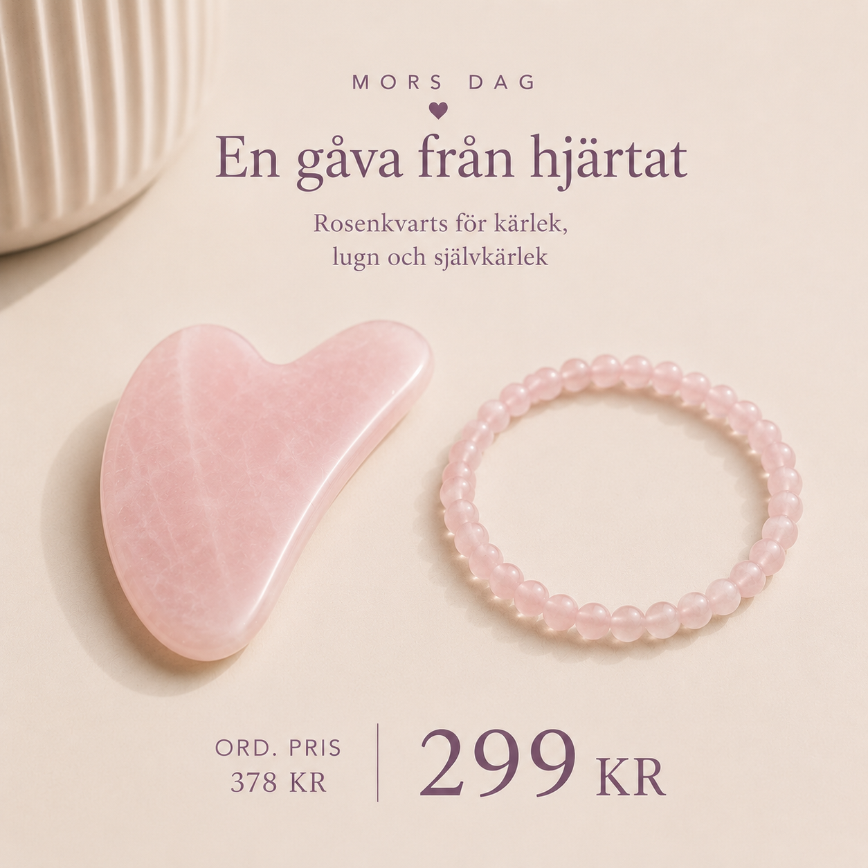 Gua Sha Rosenkvarts & Armband Rosa Opal